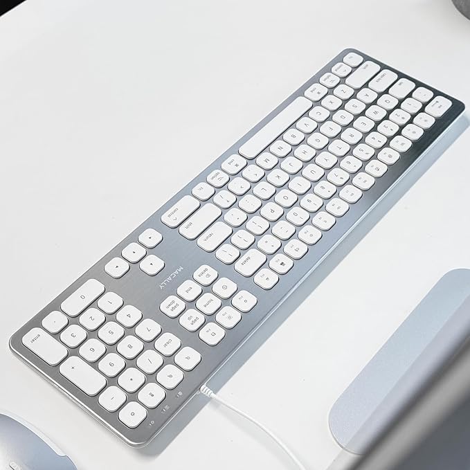 Macally Wired Keyboard for Mac with USB Ports for Mouse - Compatible Apple Keyboard for MacBook Pro/Air iMac - Aluminum Frame