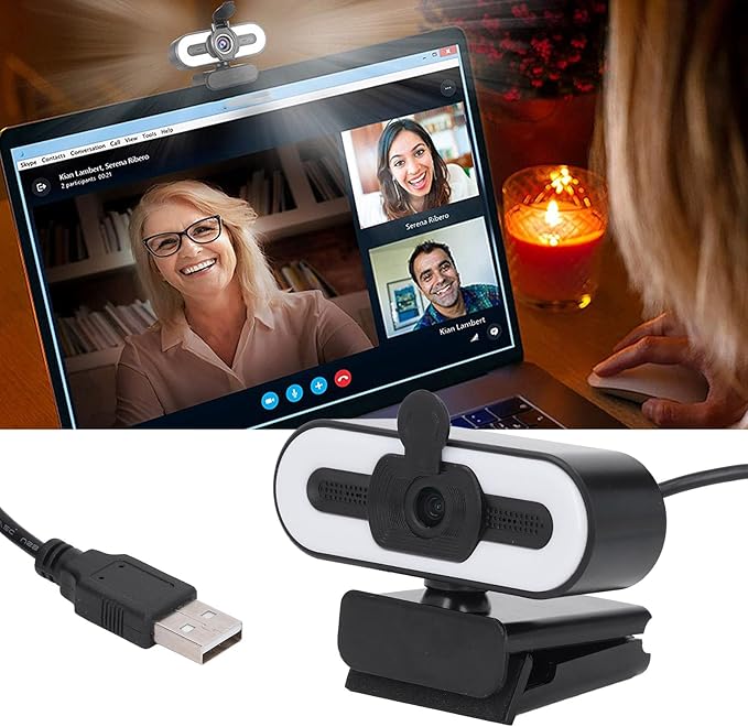 Yoidesu Webcam for PC 1080P HD Webcam with Adjustable Ring Light and Microphone Rotatable Wide Angle Camera Plug and Play USB Web Camera for Wins OS X Laptop Desktop