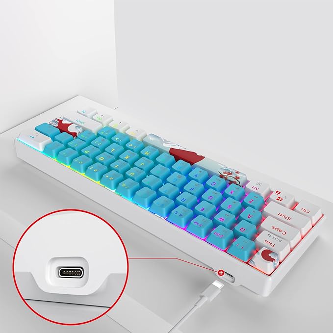 60% Mechanical Keyboard - Compact 60% Gaming Keyboard RGB Backlit 61 Keys USB Wired for Windows Mac Laptop PC (61 Blue/Blue Switches)