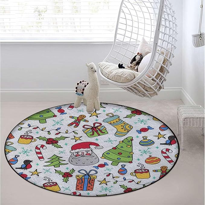 Red White Chair Mat for Hardwood Floor Anti-Slip Office Chair Mat for Carpet Desk Chair Mat for Office Gaming Room Home Decor Wreath Cane Snowman Patterns Diameter 43.3 in