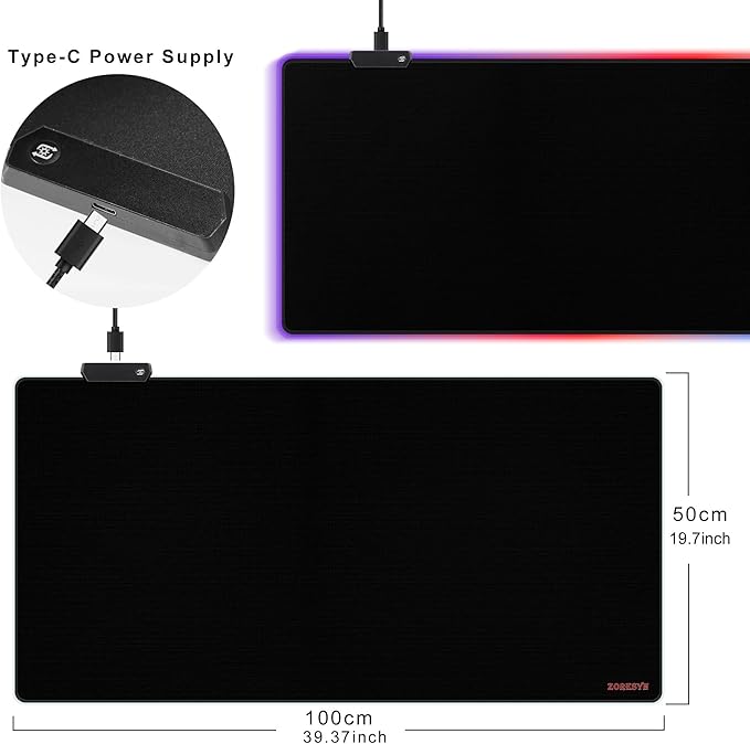 ZORESYN RGB Gaming Mouse Pad - 39.4x19.7 Large Mousepad with Led Light Keyboard Pad Gaming Accessories for Desk Non-Slip Rubber Base Big Mouse Mat for GamerBlack