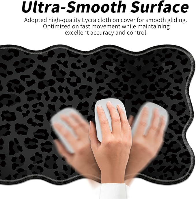 Black Leopard Print Desk Mat Mouse Pad 31.5 x11.8 XL Extended Mousepad Huge Mouse Pads with Stitched Edges Desk Pad for Work Game Office Home
