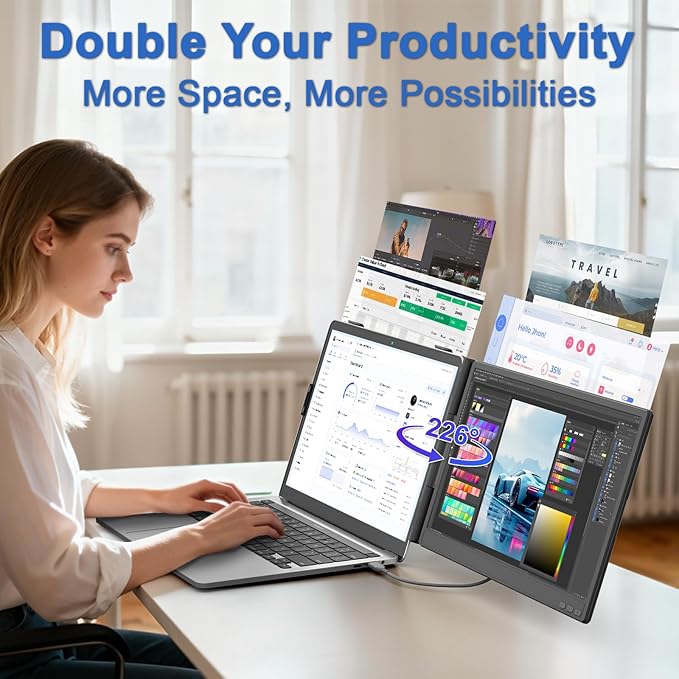 KEFEYA Laptop Screen Extender 14 FHD 1080P IPS Dual Laptop Monitor Extender Portable Monitor Plug &amp Play USB-C/HDMI/USB-A for 13-17 Laptops Work with Windows/MacBook/Switch/PS5