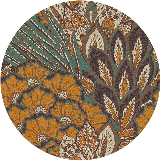 Blue Pale Coffee PU Leather Chair Mat for Hard Floors Nature Floral Branches Pattern Flowers Floor Mats Wood/Tile Protection Mat for Office &amp Home Paisley Diameter 47.2 in