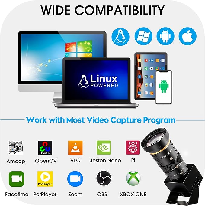 SVPRO 5MP 30FPS USB Camera with 5-50mm Telephoto Lens 10X Optical Zoom Manual Focus Webcam for Macro &amp Long Distance Low Light Computer Camera with IMX335 Sensor for Windows Mac-OS Linux Ando