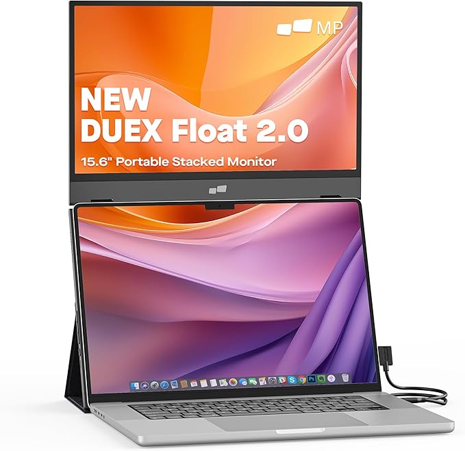 New Mobile Pixels Duex Float 2 Portable Stacked Monitor FHD IPS 15.6 Laptop Screen Extender (Built-in Kickstand) USB C/HDMI Monitor Extender with Dual Speakers Windows MacOS Switch Android