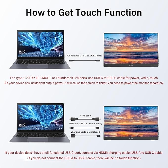 QQU 15.6 Inch Portable Monitor Touchscreen with Stand Portable Travel Monitor 1080P IPS/HDR Laptop Screen Extenderfor Gaming and Computer Display Compatible with Laptop PC Phone PS4/PS5 Switch