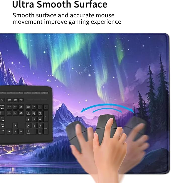 Extended Mouse Pad Large Gaming Mouse Pads - Aurora Painting Northern Lights Mountains Stars Desk Pad Computer Desk Mat Non-Slip Mousepad for Game Players Office Study (48 x 24)