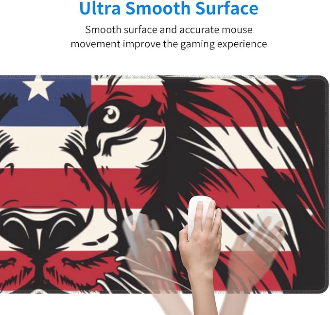 American Flag Lion Large Mouse Pad XL Extended Gaming Pad Waterproof Desk Mat for Desktop Keyboard Non Slip Mousepad for Office Game Home 32.15x11.8