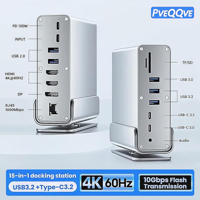 【15-in-1 USB C Hub &amp Vertical Docking Station 3 Monitors】 Dual Monitor 2 HDMI and Triple Monitor Includes DP10Gbps USB 3.2 SD/TF Gigabit Ethernet -for Dell/HP/Lenovo MacBook/SurfacePhone ect.