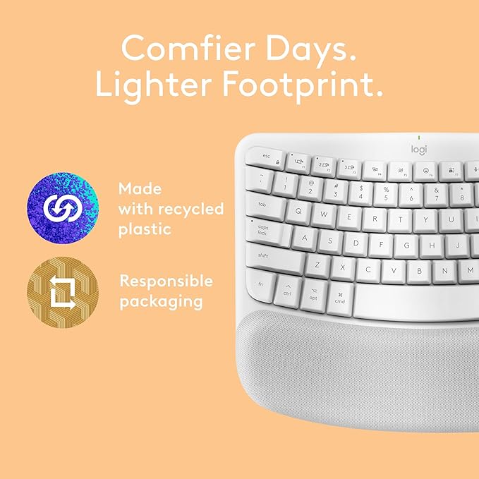 Logitech Wave Keys for Mac Wireless Ergonomic Keyboard with Cushioned Palm Rest Comfortable Natural Typing Bluetooth Keyboard Easy-Switch Optimized for Mac Apple iPad - Off White