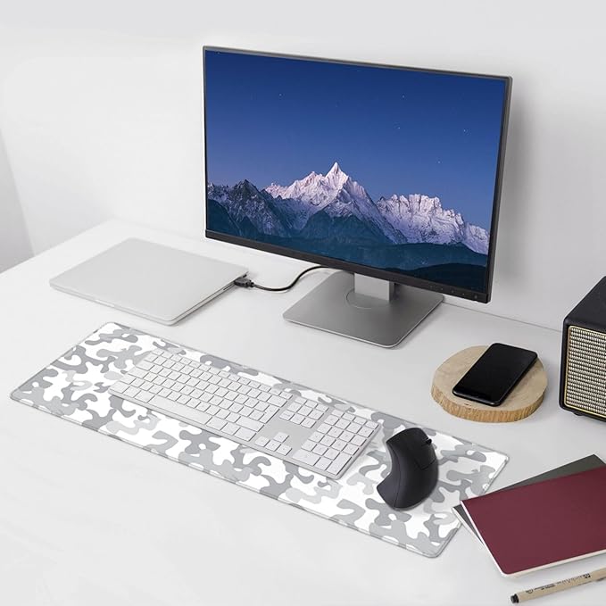 Large Mouse Pad White Camo Arctic Military Camouflage Costume Gaming Mouse Pad Desk Pad Extended Non-Slip Rubber Base Mice Pad for Gamer Office &amp Home 31.5 X 11.8 Inch