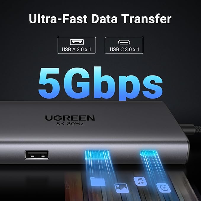 UGREEN Docking Station 10 in 1 Revodok Pro 210 USB C Dock Dual HDMI 4K@60Hz Single 8K@30Hz 100W PD 5Gbps USB C and USB A Data Ports Gigabit Ethernet SD/TF Card Reader USB Hub Compatible for HP Dell