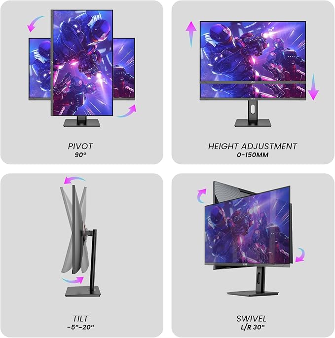 LXZ Gaming Monitor 27 inch 144hz Monitor 3840 * 2160P IPS Display Eye Care DP/HDMI Wall Mount Compatible - Black
