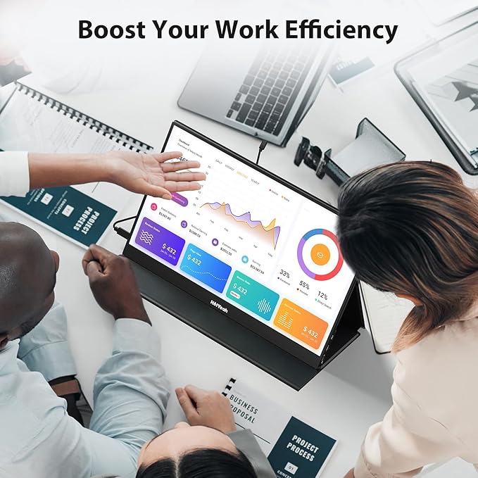 HotYeah Portable Monitor 16.1in 1080P FHD Laptop Monitor USB-C HDMI External Computer Display HDR IPS w/Smart Cover &amp Speaker 2nd Screen for PC Mac Phone Switch PS5