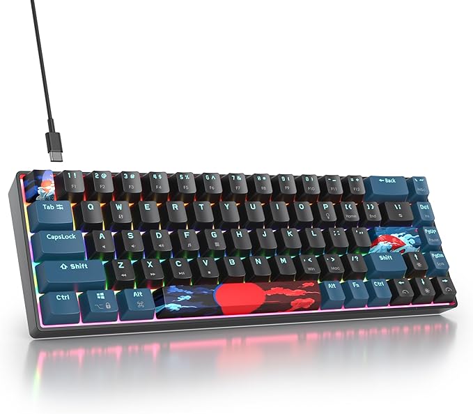 60 Percent Gaming Keyboard Mechanical with Linear Red Switch 65% Wired Ultra-Compact Mini Keyboard Rainbow with PBT Keycaps for Ps4/Ps5/Xbox(68 MonsterB)