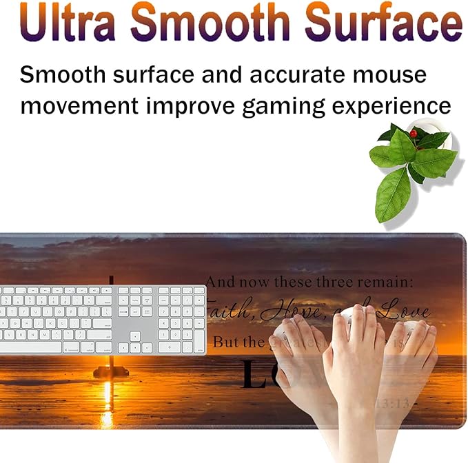Large Gaming Mouse Pad Keyboard Wrist Rest + Mouse Wrist Pad + Coaster Combination Set Memory Sponge Non-Slip Base. Suitable for Office and Home Christian Cross