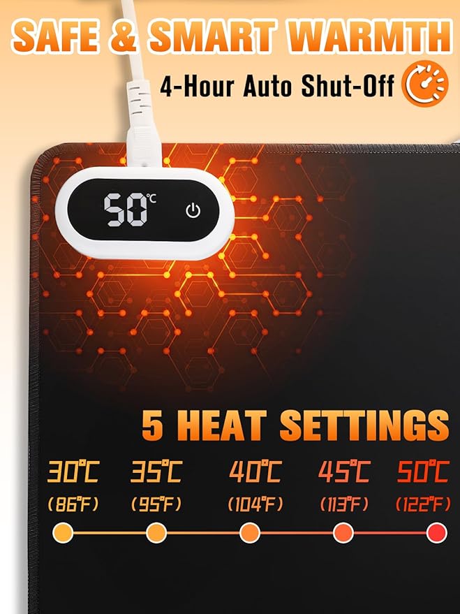 Large Heated Gaming Mouse Pad Gamer Gifts- 5 Levels Heating &amp Timed Auto Shut-Off Heated Desk Pad Mat for Keyboard Winter Gaming Accessories Gifts for Men Boy Women 31.5''x13'' Black