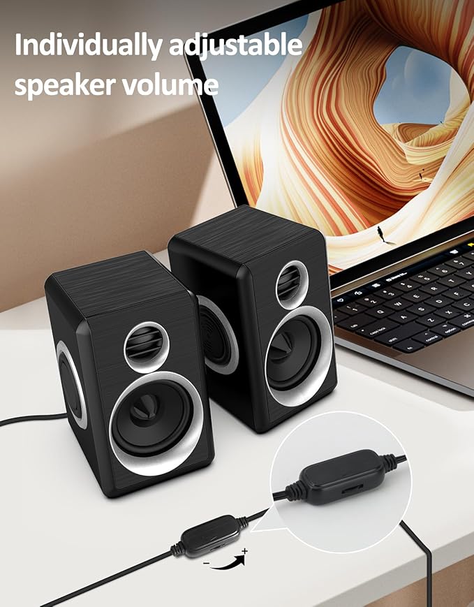 2.0 Computer Speakers PC Speakers 3.5mm Aux Input USB-Powered Small PC Speakers with Deep Bass Suitable for Desktop Computers/Laptops Built in 4 Speaker Diaphragms