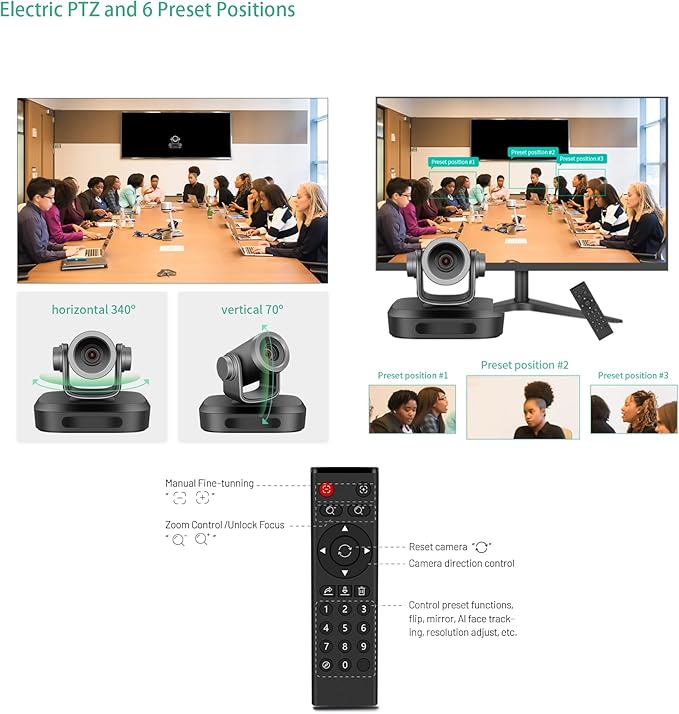 AI Tracking Powered 4K UHD 10X Optical Zoom PTZ Camera Webcam for Live Streaming and Professional Meeting System Zoom Meeting Skype OBS Streaming Webcam with Built-in Mic for PC/Mac/Laptop
