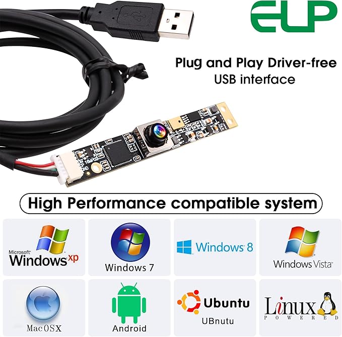 ELP 16MP Autofocus USB Camera with Microphone for Computer Mini UVC USB2.0 Lightburn Camera Micro USB Security PC Camera Module Laser Engraver Webcam Board (100degree No Distortion Lens)