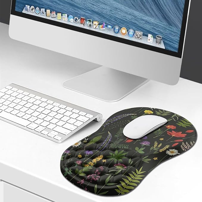 Hokafenle Ergonomic Mouse Pad Wrist Support Wrist Rest Mousepad for Carpal Tunnel Pain Relief with Integrated Memory Foam Slope Massage Bulge (11.8x7.9 inchFlowers