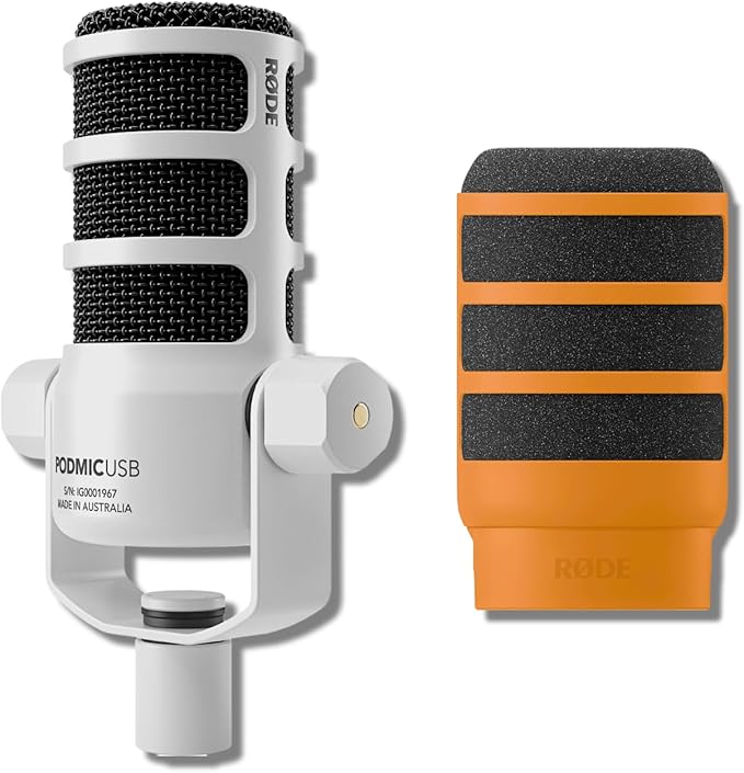 Rode PodMic USB Dynamic Broadcast Microphone (White) with Rode WS14 Pop Filter (Orange)