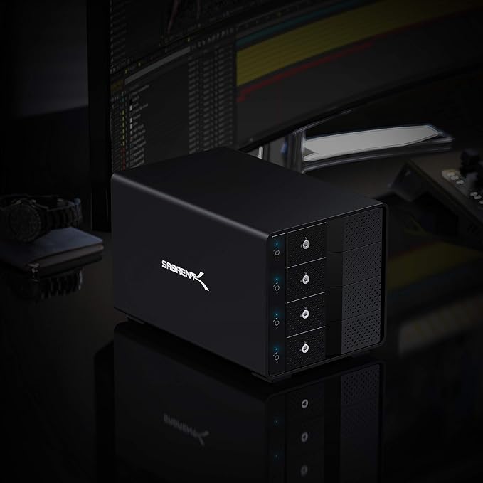 SABRENT 4-Bay USB 3.2 Gen 2 SATA Docking Station for 3.5” HDD/SSD 10Gbps USB-C DAS Tray-Less Hot-Swap Aluminum Enclosure with Cooling Fan Individual Power Switches No RAID (DS-SC4B)