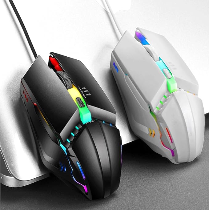 Computer Mouse Gaming Mouse 1600 DPI Wired Optical Mouse with 4 Buttons RGB Lighting Tilt Wheel Classic Black Wireless mice