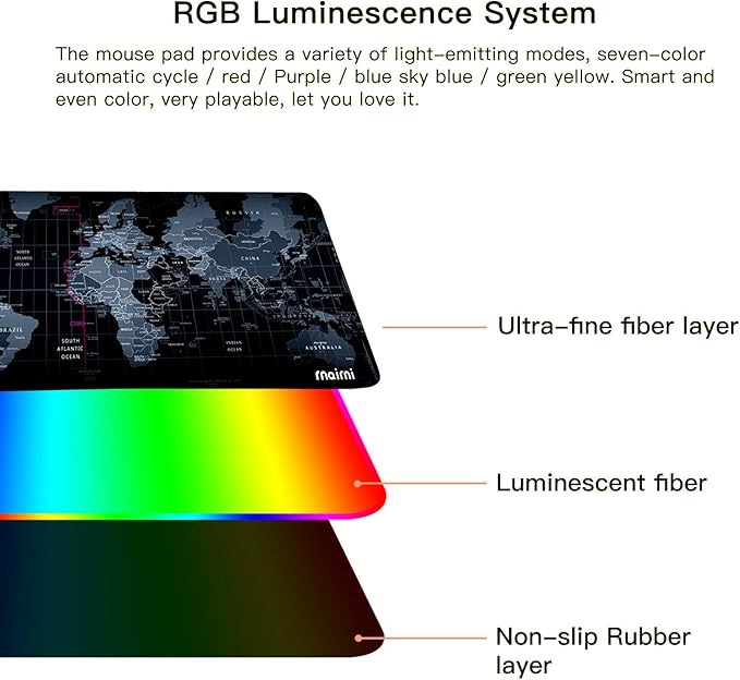 Extended RGB Gaming Mouse Pad Extra Large Gaming Mouse Mat for Gamer Waterproof Office Desktop Mat with 10 Lighting Mode for PC Computer RGB Keyboard Mouse - 31.5'' x 15 x 4mm(Map)