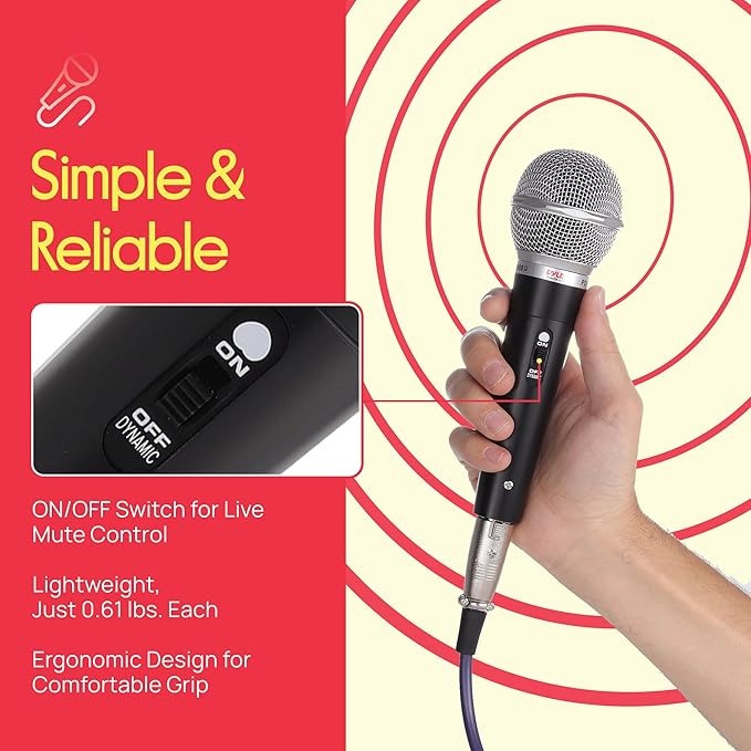 Pyle 3 Piece Professional Dynamic Microphone Kit Cardioid Unidirectional Vocal Handheld MIC with Hard Carry Case &amp Bag Holder/Clip &amp 26ft XLR Audio Cable to 1/4'' Audio Connection (PDMICKT34)