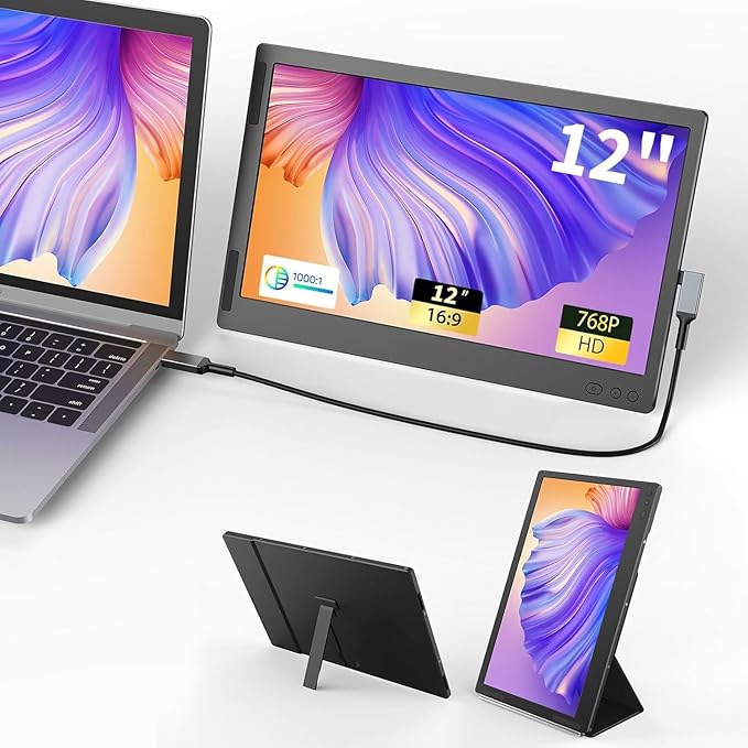 12 Dual Laptop Screen Extender Monitor Portable - Laptop Screen Extender - Portable Monitor for Laptop with Full HD IPS Display