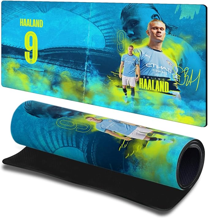 Head Case Designs Officially Licensed Manchester City Man City FC Haaland Crest Kits &amp Players 23.62 x 11.81 x 0.12 inches (600 x 300 mm) - L Gaming Office Desk PC Keyboard Mouse Mat Pad