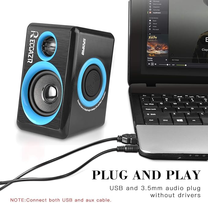 RECCAZR SP2040 Surround Computer Speakers with Deep Bass USB Wired Powered Multimedia Speaker for PC/Laptops/Smart Phone Built-in 4 Loudspeaker Diaphragm(Blue)