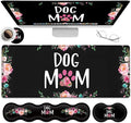 Gaming Mouse Pad Large XXL Mouse PadLarge Mouse Pad with Stitched EdgeNon-Slip Desk Pad Ergonomic Keyboard Wrist Rest Anime Mouse Pad Cute Dog Mom Floral Design Black Desk Mat for Computer Laptop
