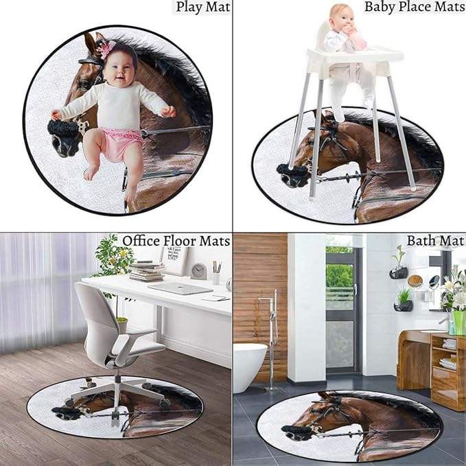 Horses Round Rug for Bedroom Circular Area Rug Washable Throw Rugs Non-Slip Soft Floor Mat for Living Room Sofa Chestnut Color HorseBrown Cream Diameter 39.3 in