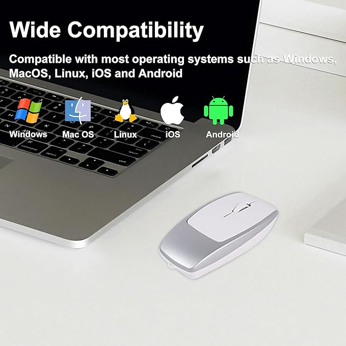 Bluetooth Mouse Rechargeable Portable Mini Computer Mice with TF Card Reader 3 Adjustable DPI Optical Lightweight Silent Wireless Mouse for Laptop Tablet Cell Phone Windows Mac OS Android iOS Silver