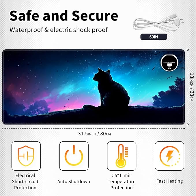 Warm Desk PadHeated Desk Pad Mouse Mat Gamingwith 3 Heating Levels &amp 3 Hours Auto Shut-OffLeather 31.5 x 13 Foot Warmer Keyboard Office MatCute Cat Galaxy