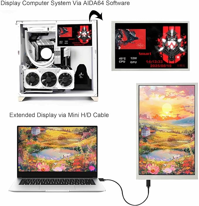 VSDISPLAY 8 Inch Mini LCD Monitor IPS 1280x800 Small Portable Monitor with Interfacefor DIY Secondary Display/PC Case Internal Screen