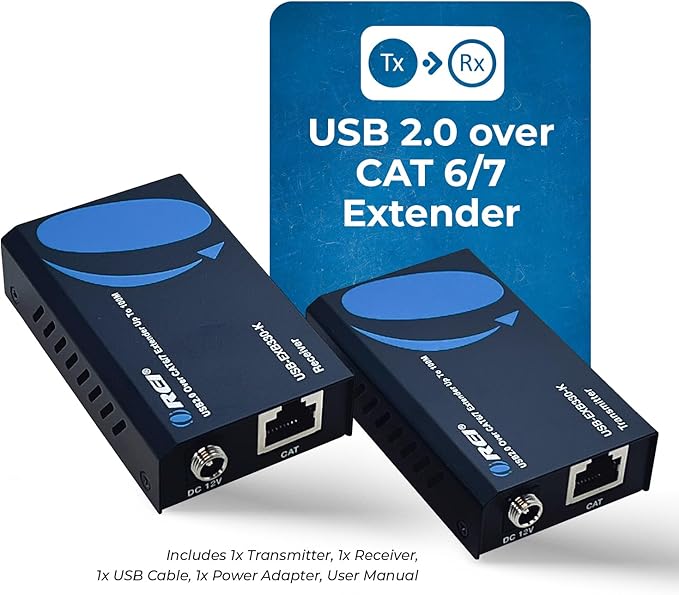 OREI USB 2.0 Over Ethernet Cat5e/6 Extender LAN Upto 330 Feet - Extends 2 Ports USB-A Signal Over LAN Ethernet - Power Over Cable for Long Distance Extension Supports All Operating System