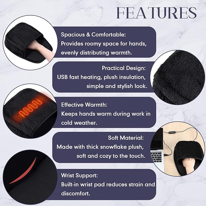 2pcs USB Heated Mouse Pad Hand Warmer 3 Temperatures Time Limit Mouse Pad Mat with Wrist Rest Controller Gaming Mousepad Desk Accessories for Winter Valentines PC User Gift Office Home Computer