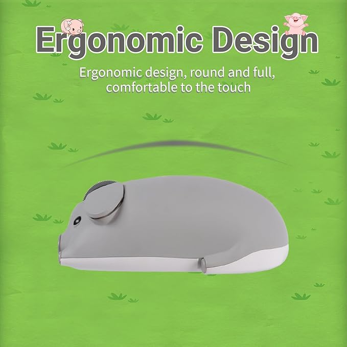 Cute Pig Design Wireless Mouse - Dual Mode Bluetooth &amp USB Silent Operation Ergonomic Ideal for Laptops &amp PCs for Animal Lovers and Family (Gray)