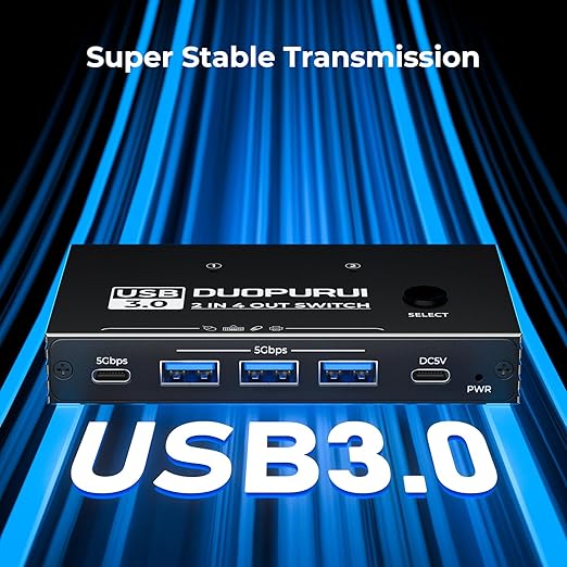 USB 3.0 Switch 2 Computers Sharing USB C &amp A DevicesEasy One-Click Device Switching with USB-C Cable &amp USB-A CableUSB Switch Hub Share Keyboard Mouse Printer Scanner(USB3.0 2in4out)