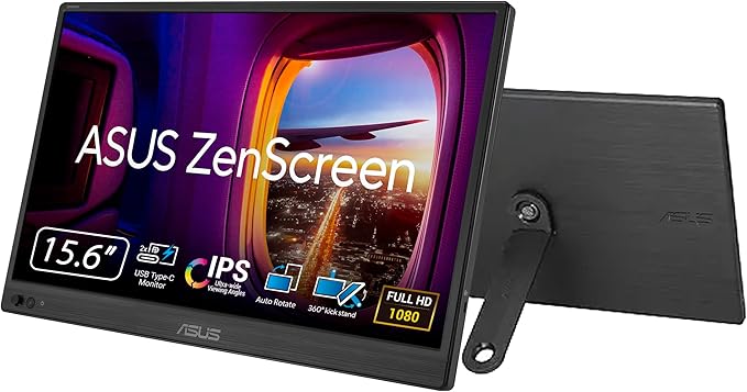 ASUS ZenScreen 16” Portable USB Monitor (MB169CK-P) - Full HD IPS Dual USB-C Eye Care Flicker Free Blue Light Filter Anti-Glare Surface 360° Kickstand 3 yr Warranty