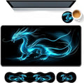 Keyboard Mouse Pad SetLarge Desk Pad+Keyboard Wrist Rest+Mouse Wrist Support+CoasterEasy Typing Pain Relief Non-Slip Wrist Support Mousepad Set Home OfficeBlue Dragon