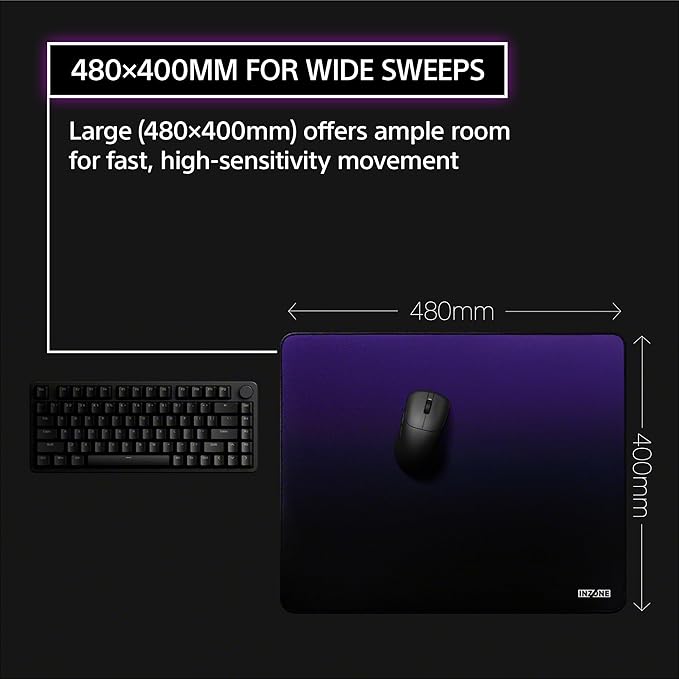 Sony INZONE Mat-D Speed-Type Large Cloth Gaming Mousepad 480x400mm Low Friction Non-Slip Rubber Base Edge Stitched 4mm Thickness Developed with Fnatic