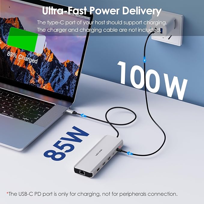 Laptop Docking Station WAVLINK 10Gbps Docking Station with Dual HDMI 100W PD in 10Gbps USB-A/C 3.2 5Gbps USB-A USB2.0 Gigabit Ethernet for Dell/HP/Lenovo etc Windows Systerm Computer Only