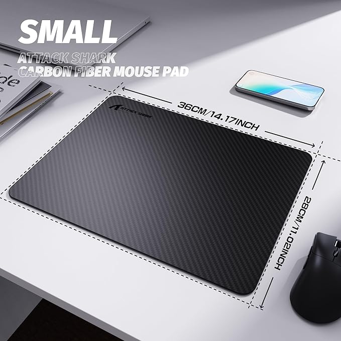 ATTACK SHARK CM04 Carbon Fiber Gaming Mouse PadEsports Mouse Mat G240Durable Non-Slip Natural Rubber BaseHigh Temperature Resistant &amp Waterproof Desk Mat for Gamer/Desktop/Office/Home(360x280mm