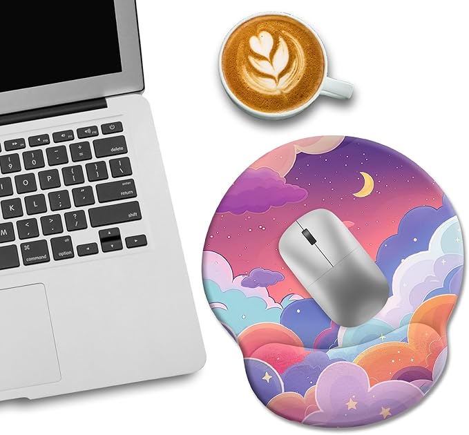 Kawaii Purple Cloud Mouse Pad with Wrist Rest Ergonomic Mouse Pad Wrist Support with Non-Slip Pain Relief PU Base Large Computer Mousepad Purple Office Desk Accessories Decor Supplies