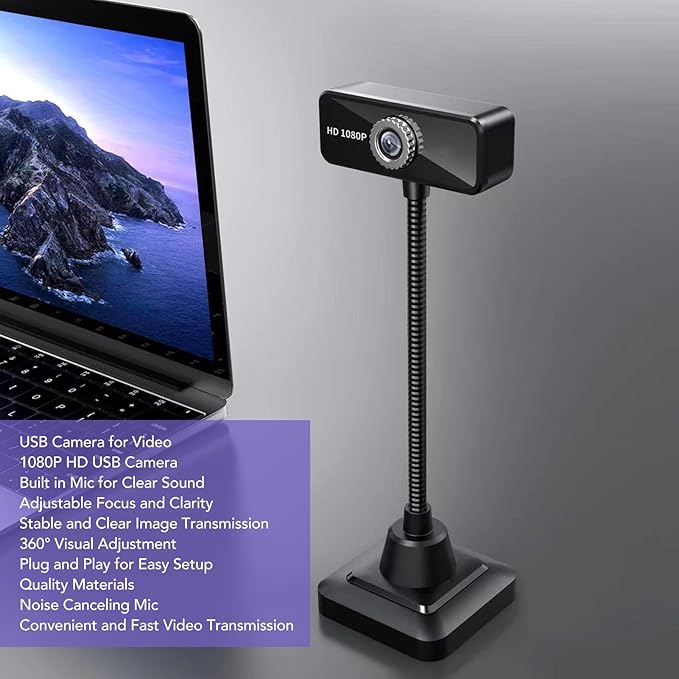 Asixxsix 1080P Webcam USB Camera with Noise Canceling Microphone PC Laptop Desktop Wide Angle Web Cameras for Video Calling Zoom 360 Degree Adjustable Plug and Play